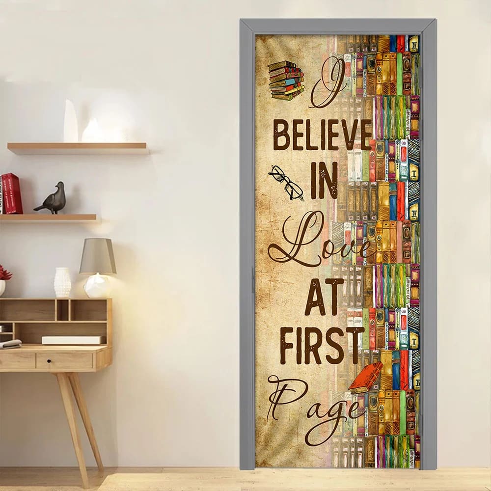 I Believe In Love At First Page - Book Lover Door Cover - Religious Door Decorations