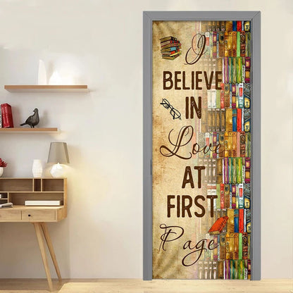 I Believe In Love At First Page - Book Lover Door Cover - Religious Door Decorations