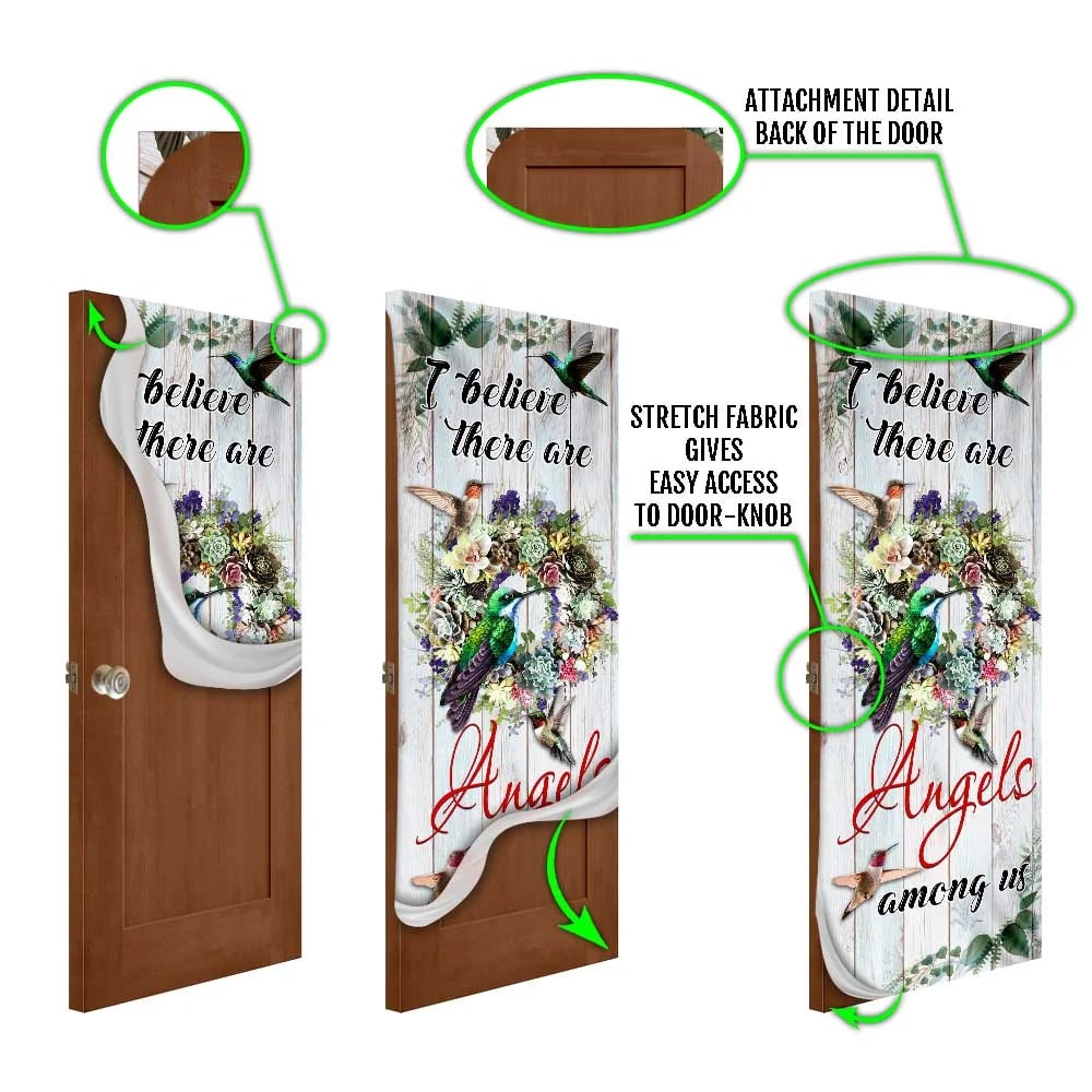 I Believe There Are Angels Among Us Door Cover - Hummingbirds - Religious Door Decorations