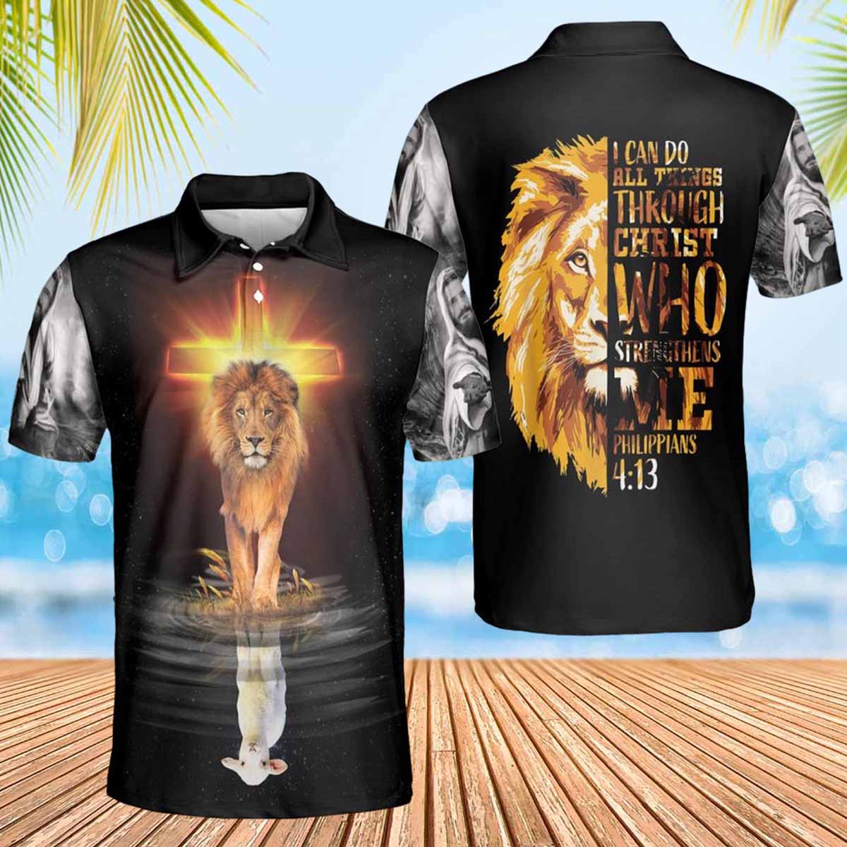 I Can Do All Things Lion Jesus Polo Shirts - Christian Shirt For Men And Women