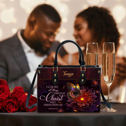I Can Do All Things Personalized Leather Bag With Handle for Christian Women