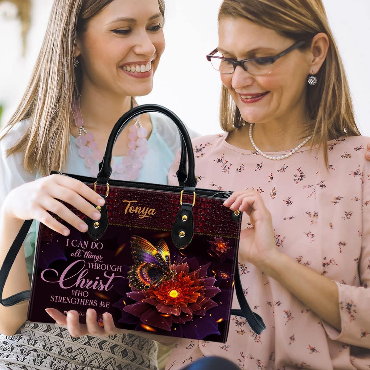 I Can Do All Things Personalized Leather Bag With Handle for Christian Women