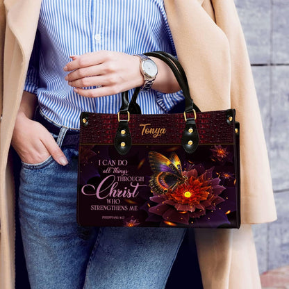 I Can Do All Things Personalized Leather Bag With Handle for Christian Women