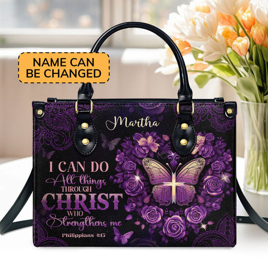 I Can Do All Things  Personalized Leather Handbag With Zipper - Inspirational Gift Christian Ladies