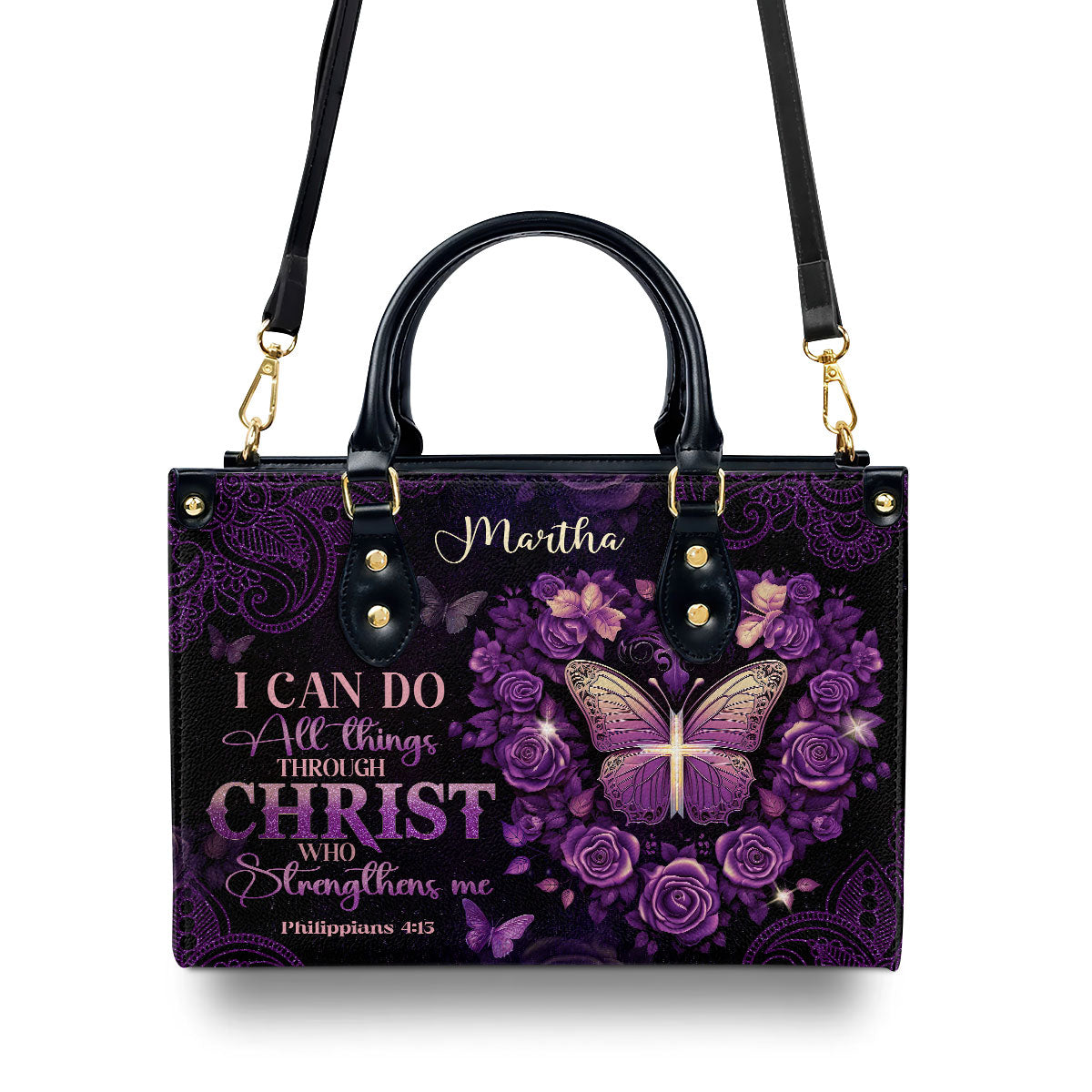 I Can Do All Things  Personalized Leather Handbag With Zipper - Inspirational Gift Christian Ladies