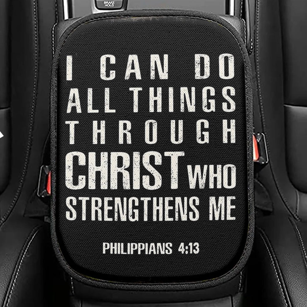 I Can Do All Things Through Christ Bay Leaf Bible Verse Seat Box Cover, Bible Verse Car Center Console Cover, Scripture Car Interior Accessories