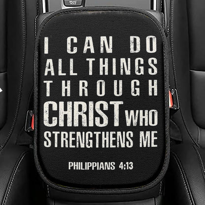 I Can Do All Things Through Christ Bay Leaf Bible Verse Seat Box Cover, Bible Verse Car Center Console Cover, Scripture Car Interior Accessories