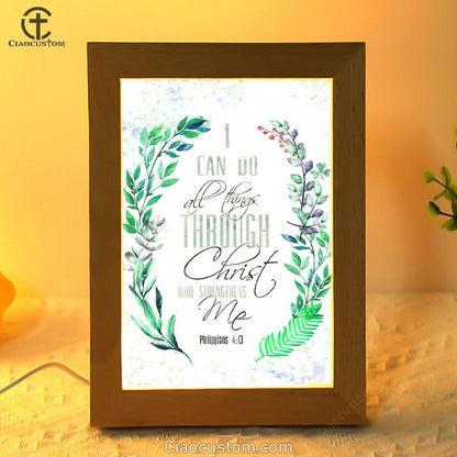 I Can Do All Things Through Christ Bay Leaf Bible Verse Wooden Lamp Art - Bible Verse Wooden Lamp - Scripture Night Light