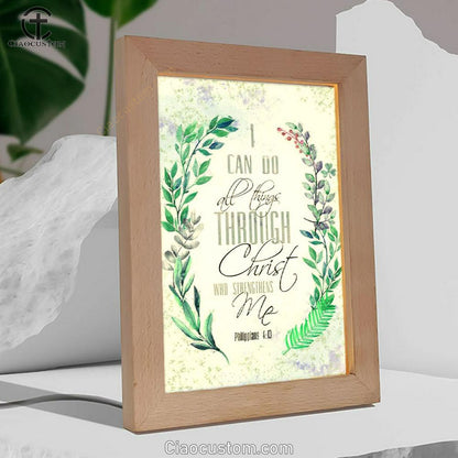 I Can Do All Things Through Christ Bay Leaf Bible Verse Wooden Lamp Art - Bible Verse Wooden Lamp - Scripture Night Light