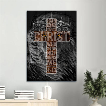 I Can Do All Things Through Christ Canvas Wall Art - Black Lion Drawing Portrait Canvas - Gift For Christian