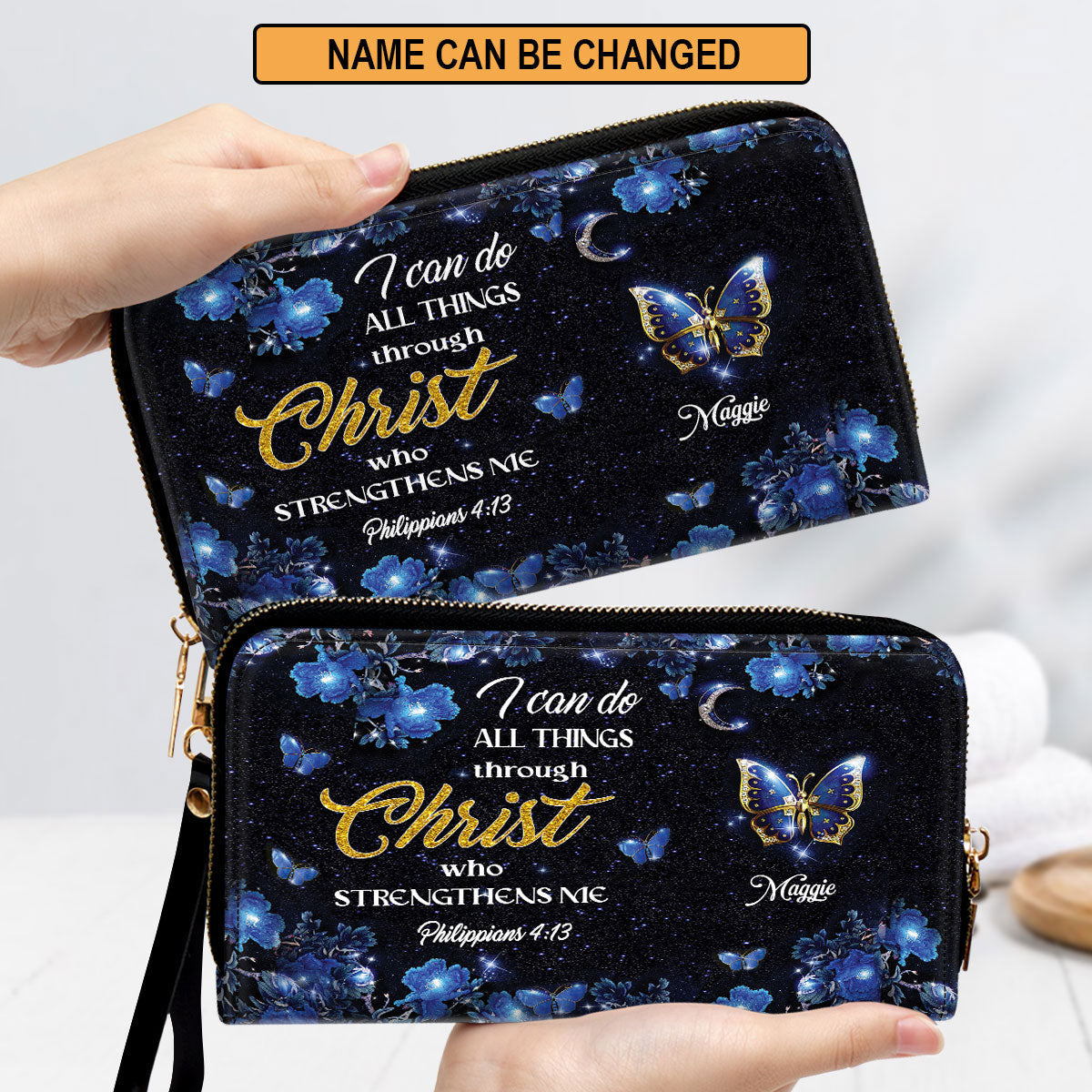 I Can Do All Things Through Christ Clutch Purse For Women - Personalized Name - Christian Gifts For Women