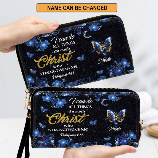 I Can Do All Things Through Christ Clutch Purse For Women - Personalized Name - Christian Gifts For Women