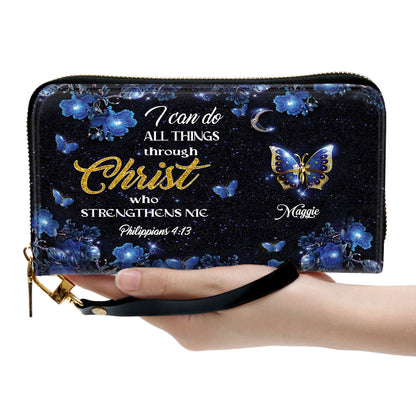I Can Do All Things Through Christ Clutch Purse For Women - Personalized Name - Christian Gifts For Women