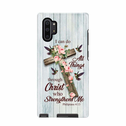 I Can Do All Things Through Christ Cross With Flowers Phone Case - Scripture Phone Cases - Iphone Cases Christian