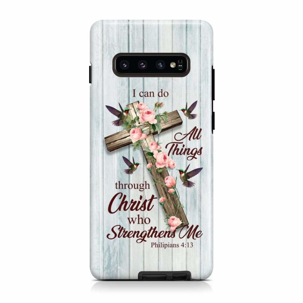 I Can Do All Things Through Christ Cross With Flowers Phone Case - Scripture Phone Cases - Iphone Cases Christian