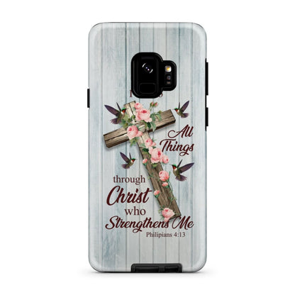 I Can Do All Things Through Christ Cross With Flowers Phone Case - Scripture Phone Cases - Iphone Cases Christian