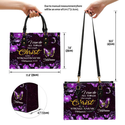 I Can Do All Things Through Christ Personalized Purple Leather Handbag - Gifts For Religious Women