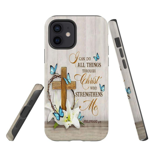 I Can Do All Things Through Christ Wooden Cross White Lily Phone Case - Scripture Phone Cases - Iphone Cases Christian