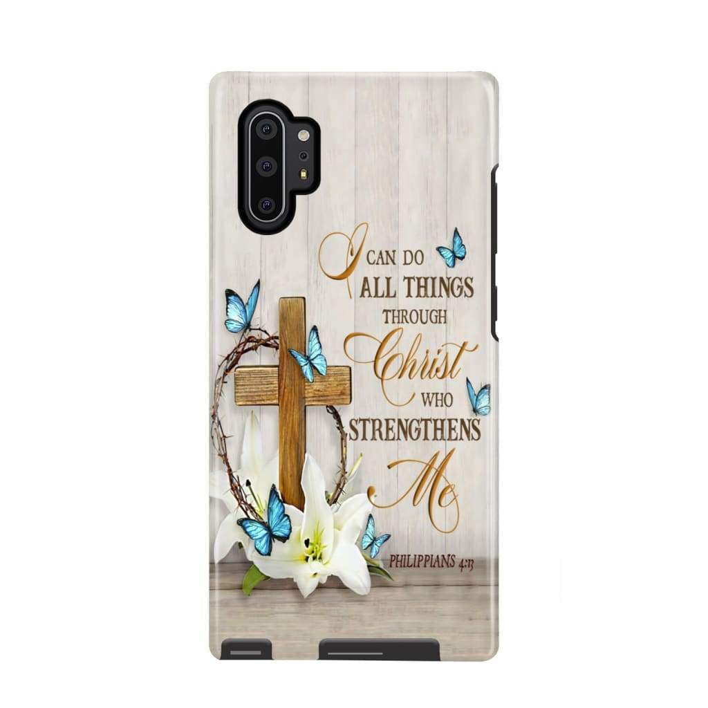 I Can Do All Things Through Christ Wooden Cross White Lily Phone Case - Scripture Phone Cases - Iphone Cases Christian
