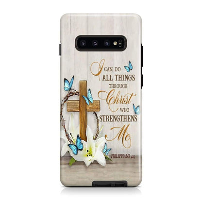 I Can Do All Things Through Christ Wooden Cross White Lily Phone Case - Scripture Phone Cases - Iphone Cases Christian