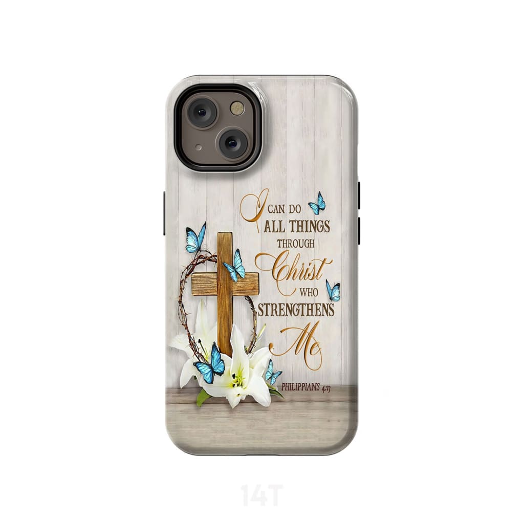 I Can Do All Things Through Christ Wooden Cross White Lily Phone Case - Scripture Phone Cases - Iphone Cases Christian