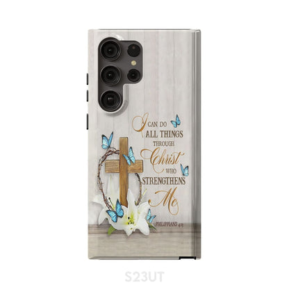 I Can Do All Things Through Christ Wooden Cross White Lily Phone Case - Scripture Phone Cases - Iphone Cases Christian