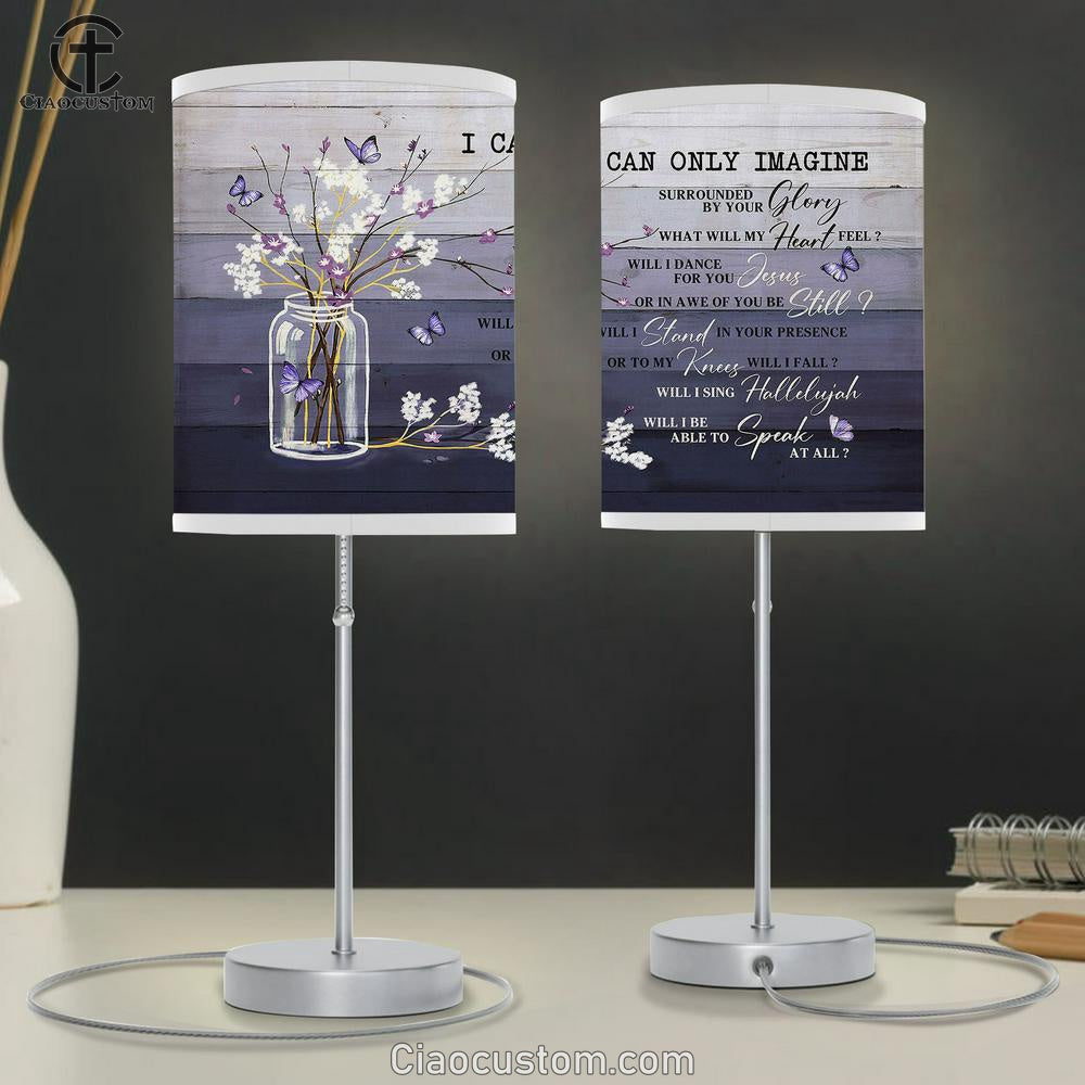 I Can Only Imagine Baby Flower Purple Butterfly Table Lamp For Bedroom - Bible Verse Table Lamp - Religious Room Decor