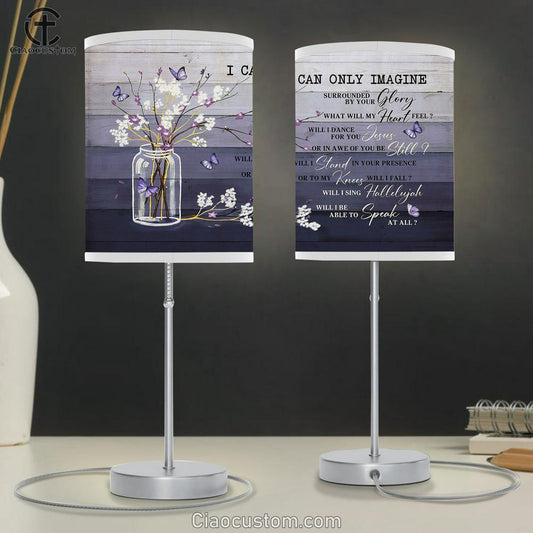 I Can Only Imagine Baby Flower Purple Butterfly Table Lamp For Bedroom - Bible Verse Table Lamp - Religious Room Decor