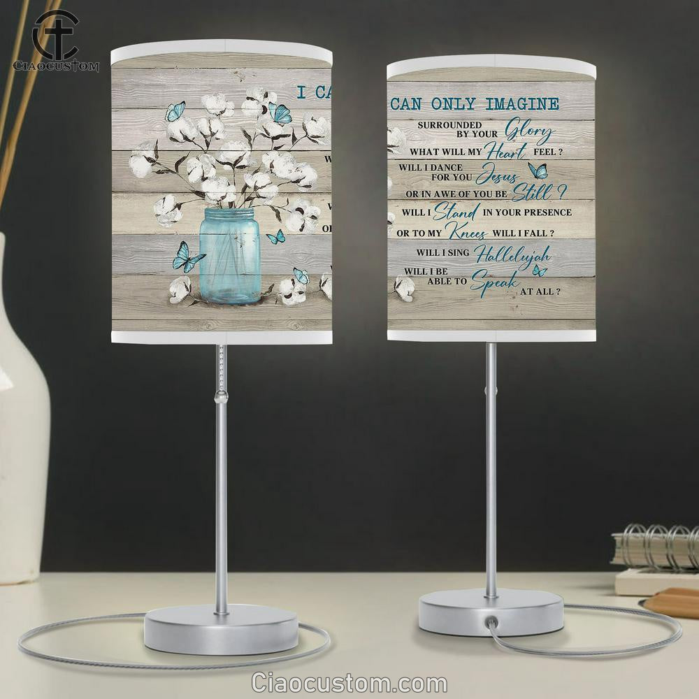 I Can Only Imagine Blue Butterfly Cotton Flower Table Lamp For Bedroom - Bible Verse Table Lamp - Religious Room Decor