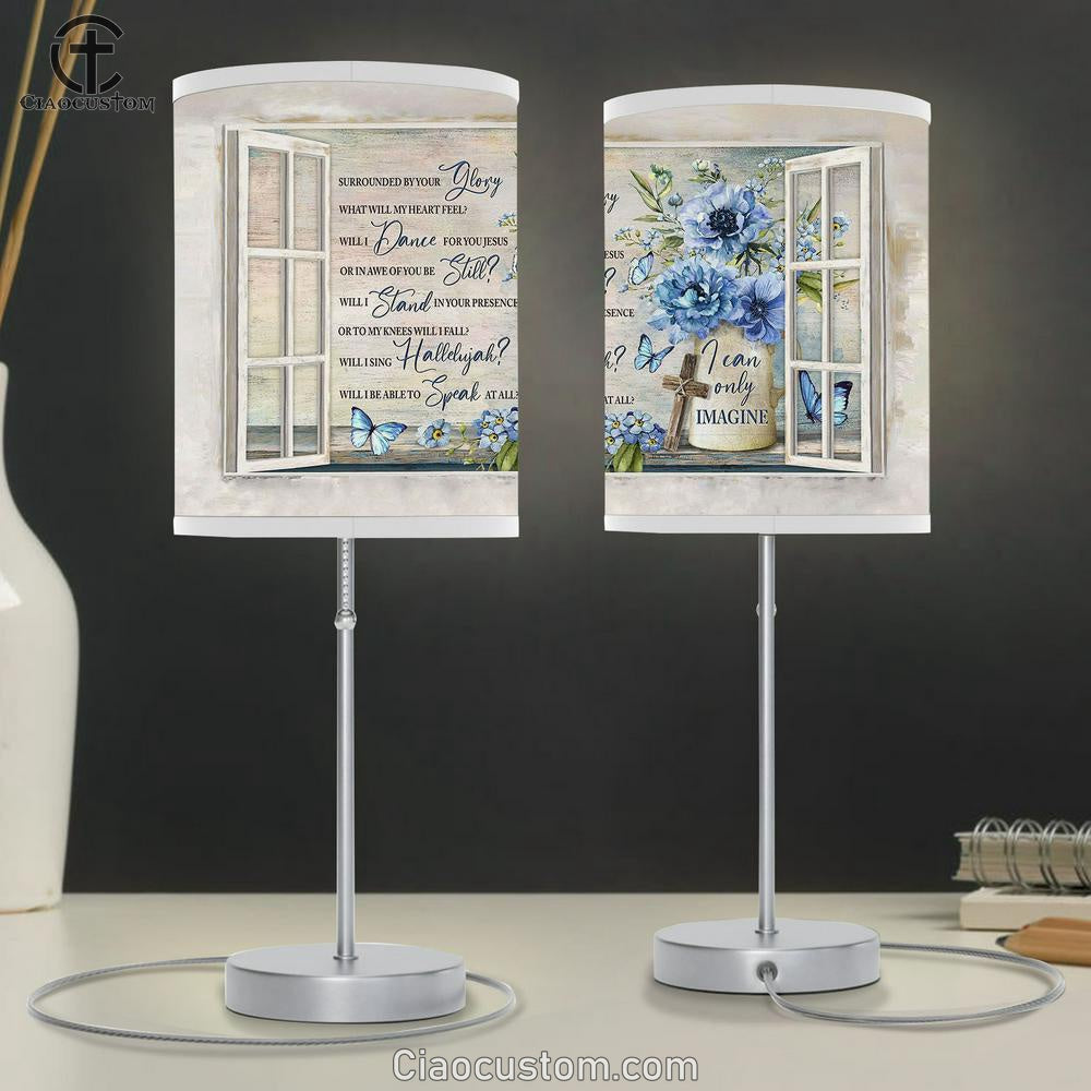 I Can Only Imagine Blue Flower Vase Butterfly Lamp Art Table Lamp - Christian Lamp Art - Religious Art
