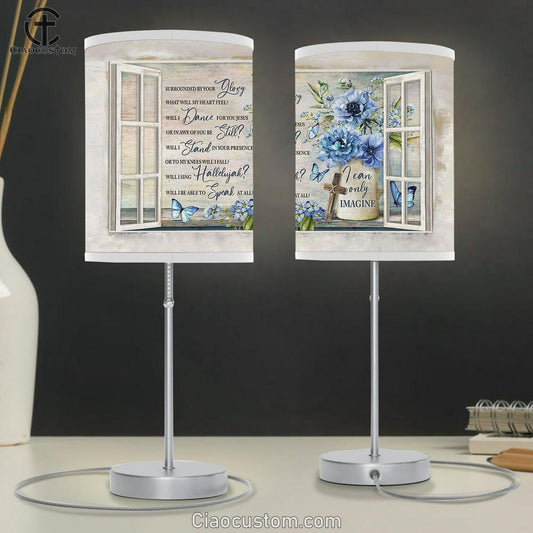 I Can Only Imagine Blue Flower Vase Butterfly Lamp Art Table Lamp - Christian Lamp Art - Religious Art