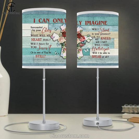 I Can Only Imagine Cross Flower Blue Butterfly Large Table Lamp Art - Christian Room Decor - Religious Room Decor