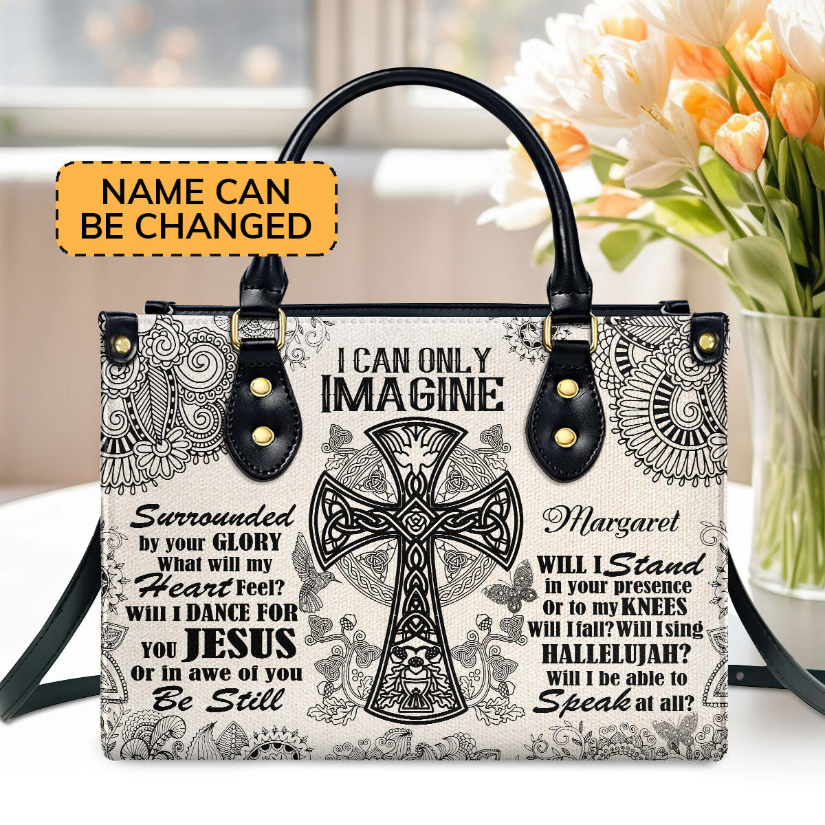 I Can Only Imagine Cross  Personalized Leather Handbag With Zipper - Inspirational Gift Christian Ladies