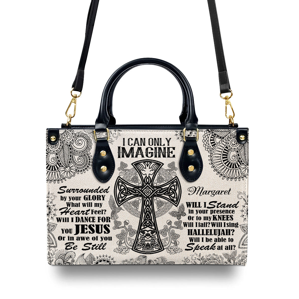 I Can Only Imagine Cross  Personalized Leather Handbag With Zipper - Inspirational Gift Christian Ladies