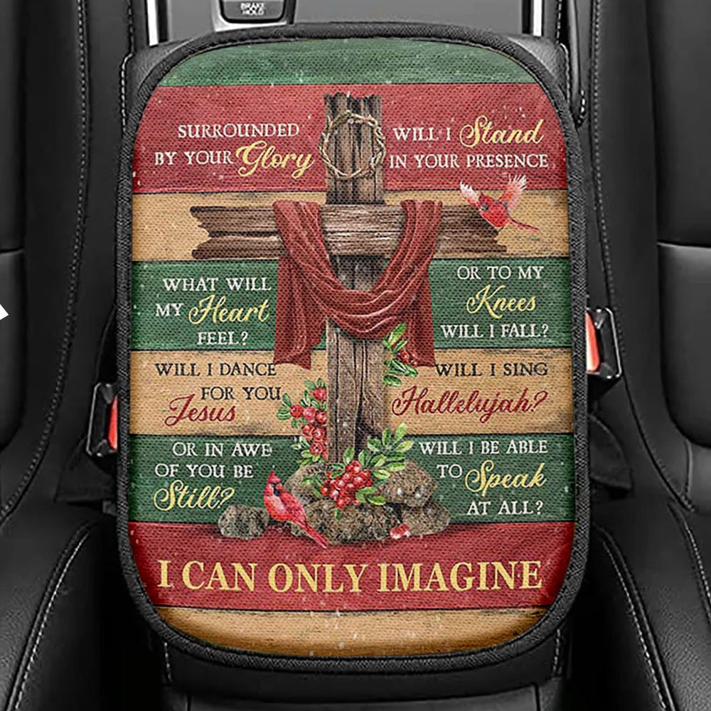 I Can Only Imagine Cross Sunflower Seat Box Cover, Christian Car Center Console Cover, Religious Car Interior Accessories