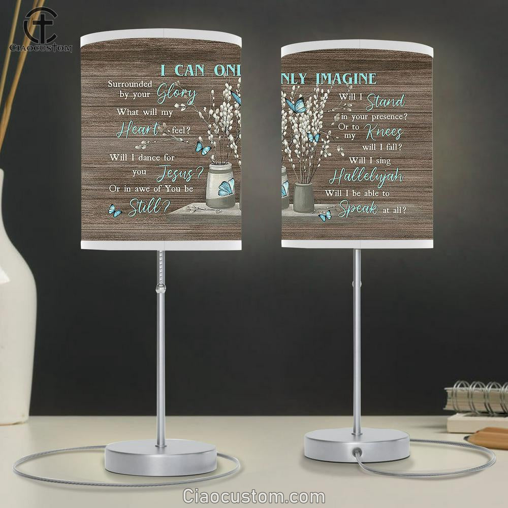 I Can Only Imagine Flower Blue Butterfly Table Lamp For Bedroom - Bible Verse Table Lamp - Religious Room Decor