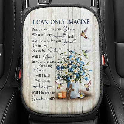 I Can Only Imagine Flower Cross Butterfly Seat Box Cover, Christian Car Center Console Cover, Religious Car Interior Accessories