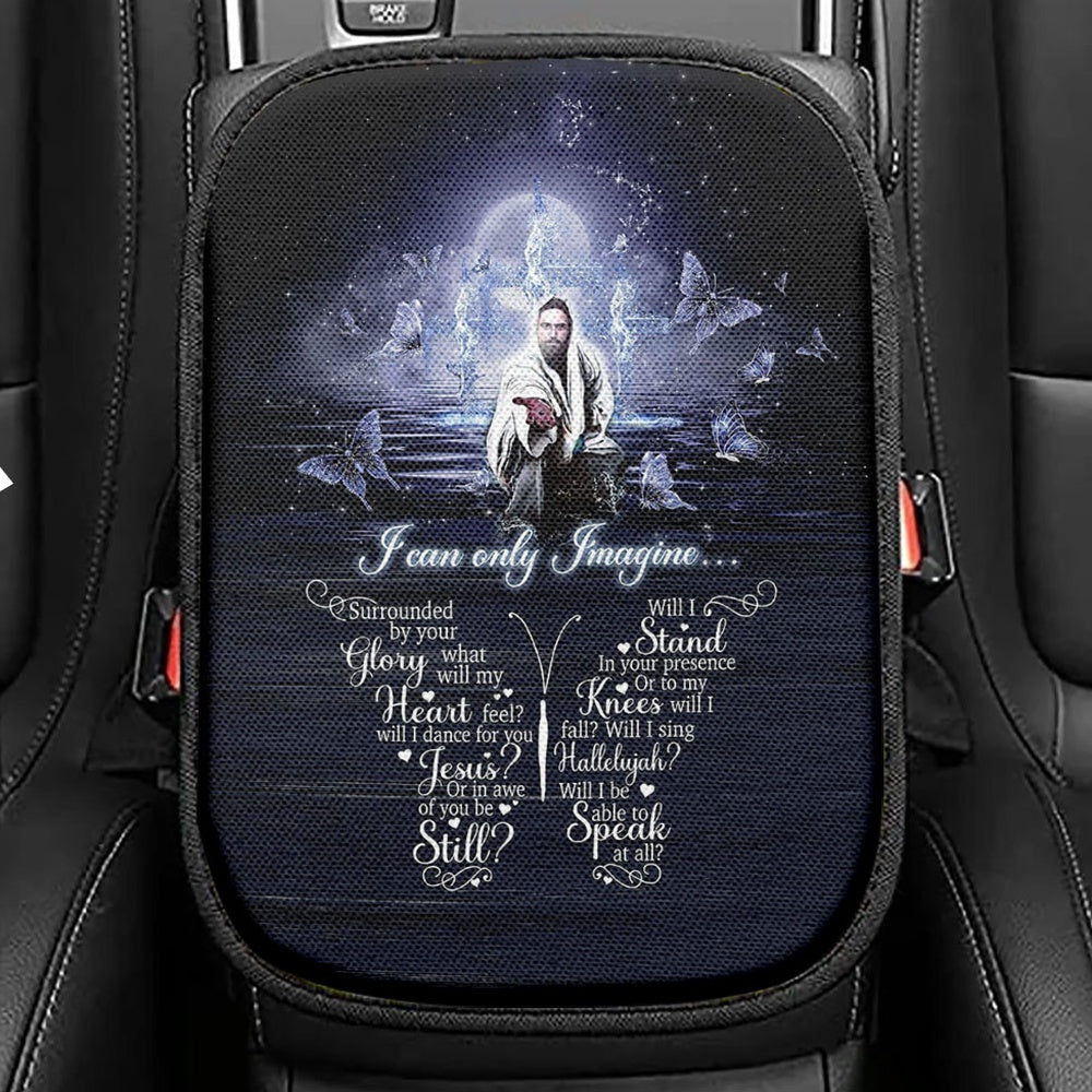I Can Only Imagine Lavender Field Wooden Cross Seat Box Cover, Christian Car Center Console Cover, Religious Car Interior Accessories