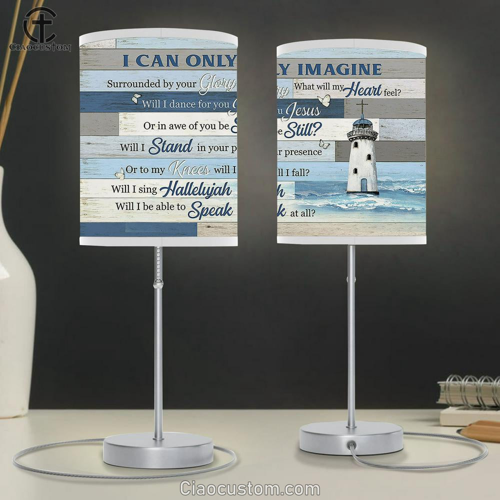 I Can Only Imagine Lighthouse Blue Ocean White Butterfly Large Table Lamp Art - Christian Room Decor - Religious Room Decor