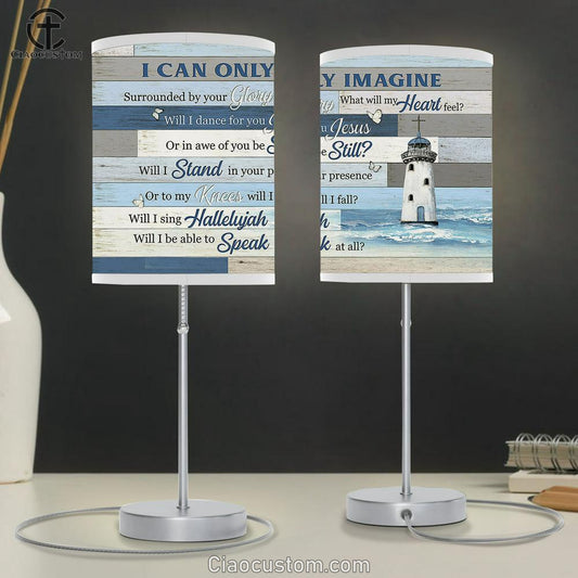 I Can Only Imagine Lighthouse Blue Ocean White Butterfly Large Table Lamp Art - Christian Room Decor - Religious Room Decor