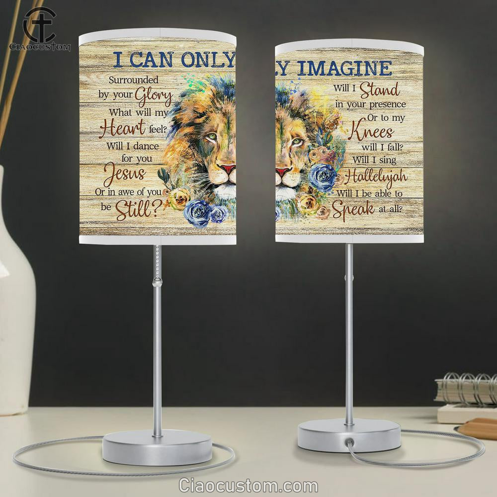 I Can Only Imagine Lion Blue And Yellow Rose Large Table Lamp Art - Christian Room Decor - Religious Room Decor