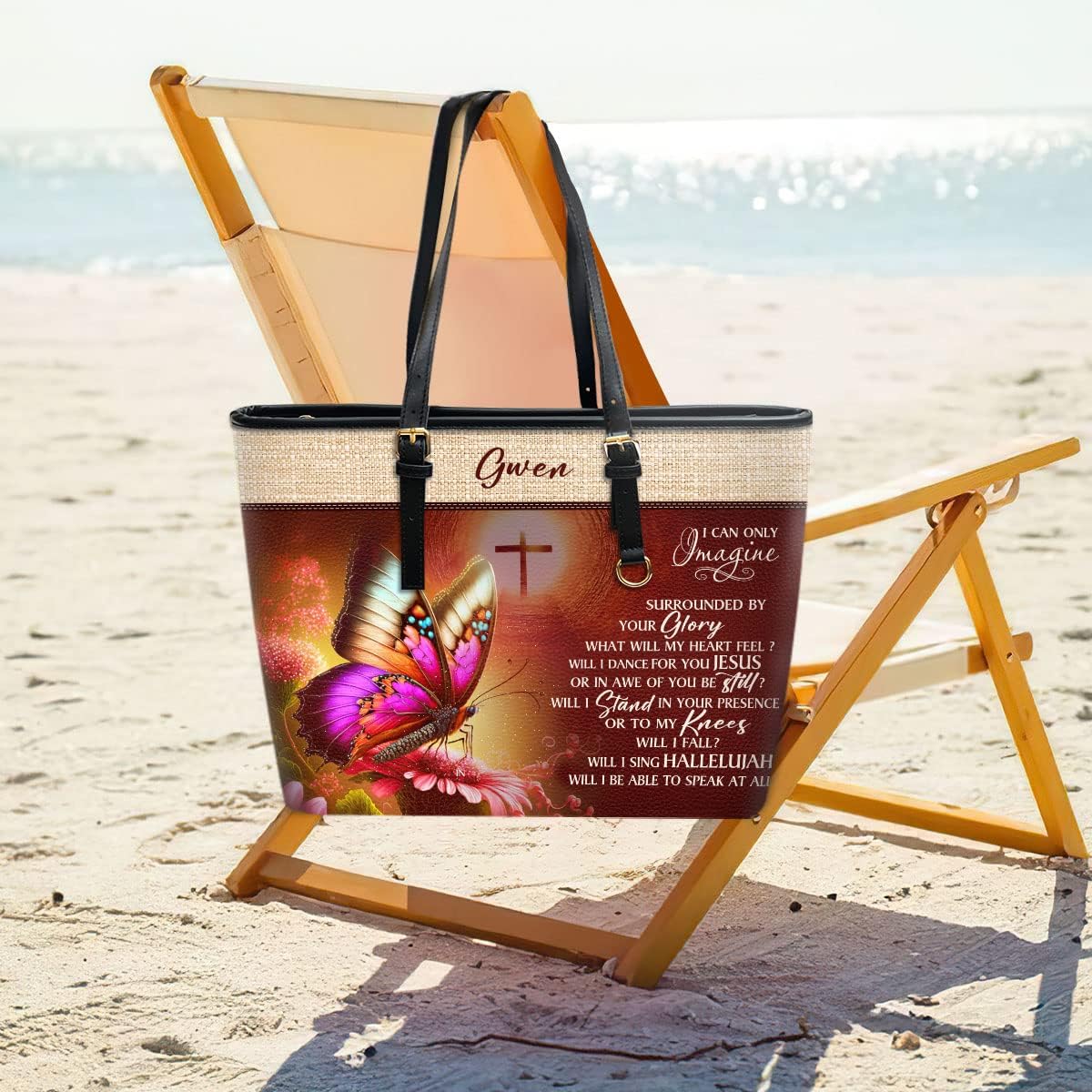 I Can Only Imagine Personalized Large Leather Tote Bag - Christian Inspirational Gifts For Women
