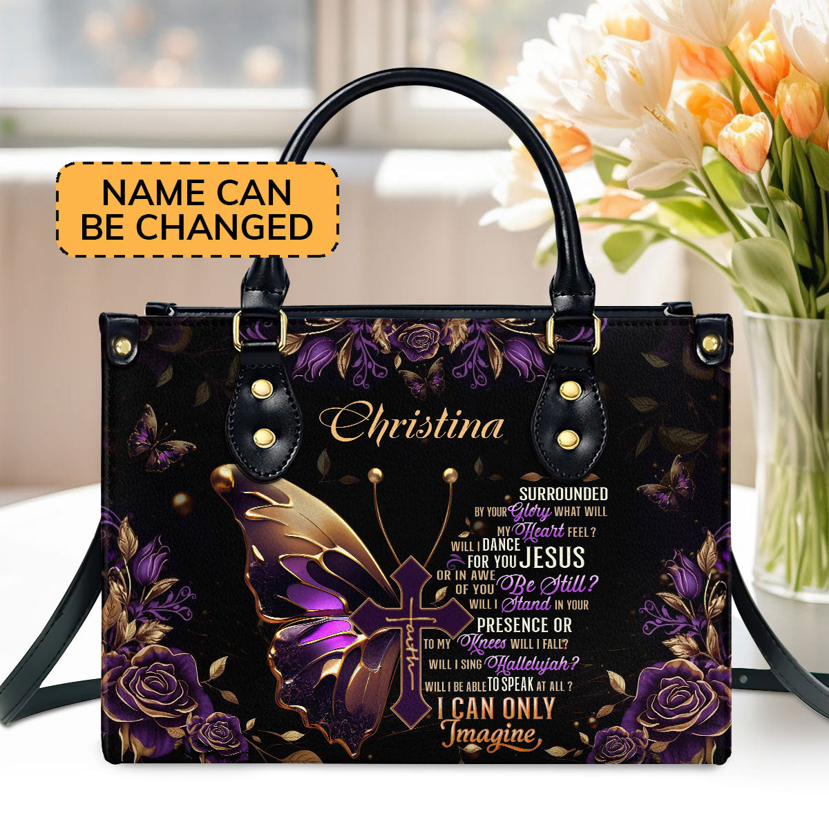 I Can Only Imagine  Personalized Leather Handbag With Zipper - Inspirational Gift Christian Ladies