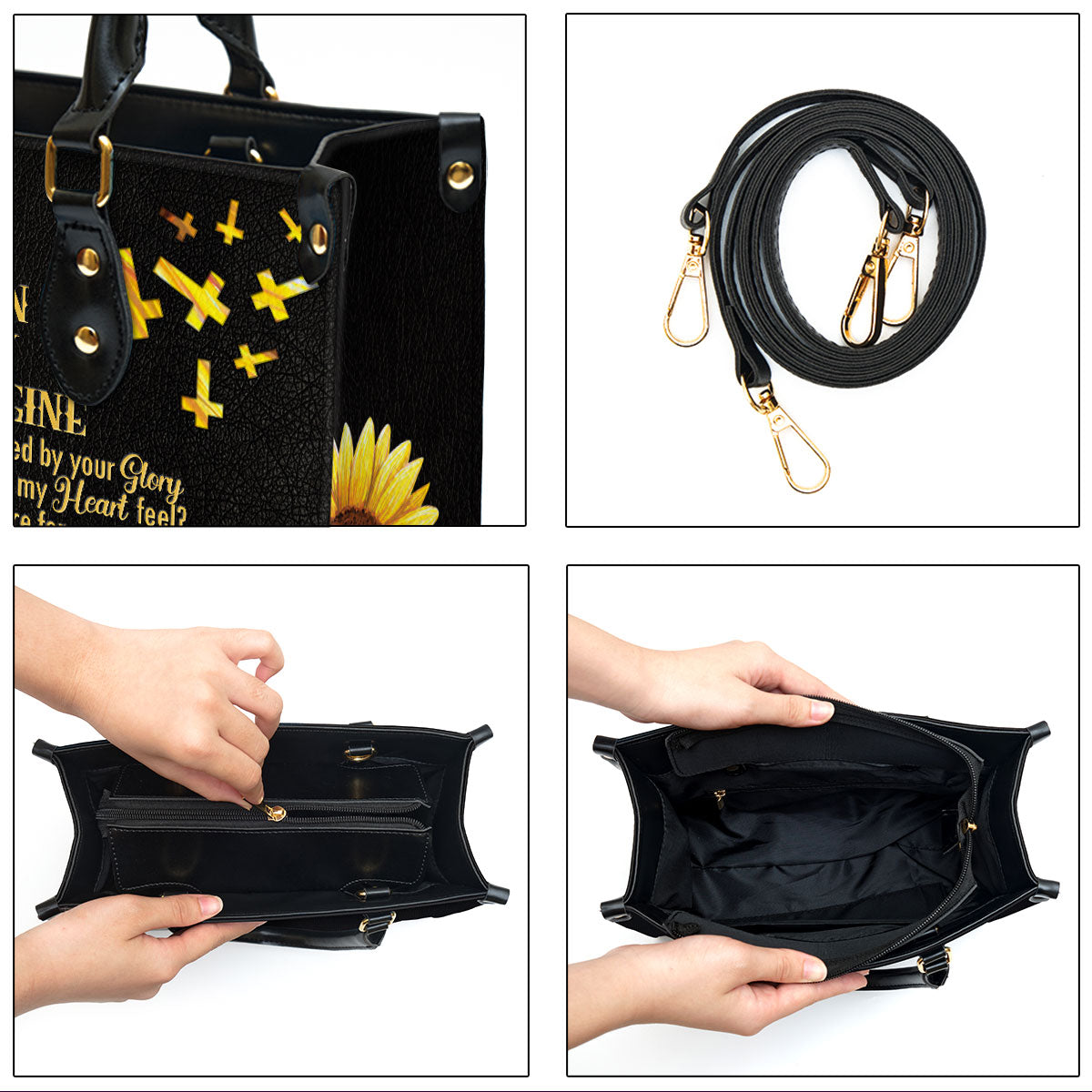 I Can Only Imagine Sunflower And Cross Personalized Leather Handbag With Handle - Gifts For Religious Women