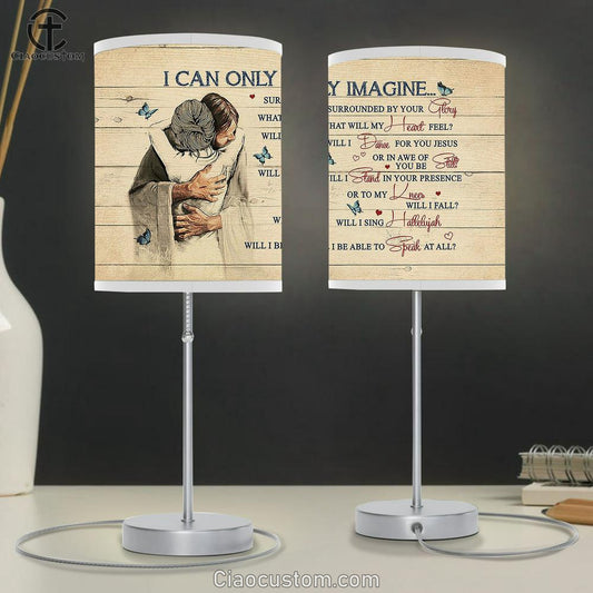 I Can Only Imagine Table Lamp - Jesus The World In His Arm Blue Butterfly Large Table Lamp Art - Christian Room Decor - Religious Room Decor