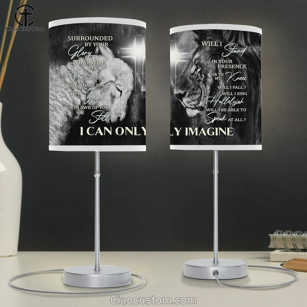 I Can Only Imagine Table Lamp - Lion Of Judah Lamb Of God Cross Light Large Table Lamp Art - Christian Room Decor - Religious Room Decor