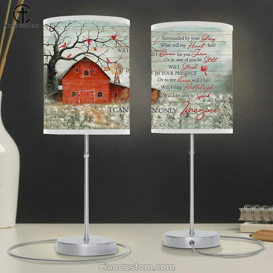 I Can Only Imagine Table Lamp - Red Barn Field Of Dandelion Cardinal Large Table Lamp Art - Christian Room Decor - Religious Room Decor