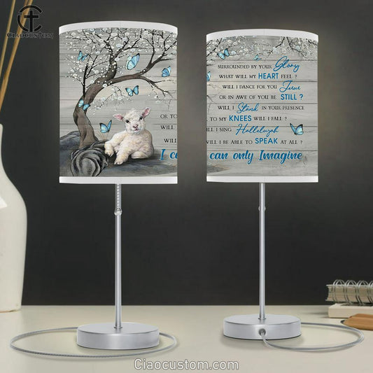 I Can Only Imagine The Little Lamb Blue Butterflies Table Lamp Prints - Religious Table Lamp Art - Christian Home Decor