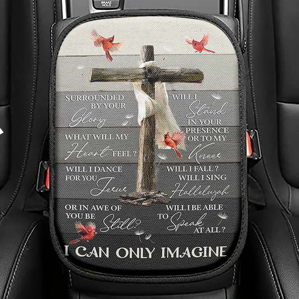I Can Only Imagine Wooden Cross Cardinal Seat Box Cover, Bible Verse Car Center Console Cover, Christian Inspirational Car Interior Accessories