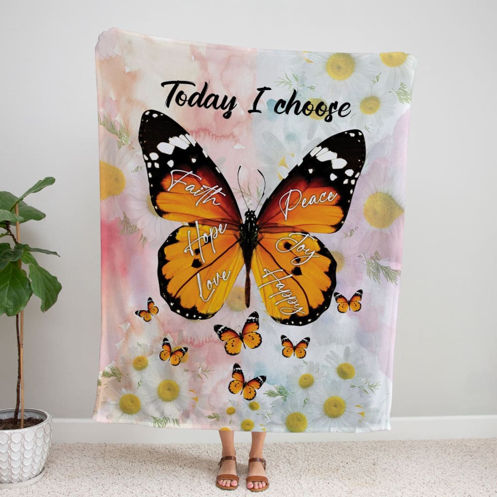 I Choose Faith Hope Love Peace Joy Happy Fleece Blanket - Christian Blanket - Bible Verse Blanket